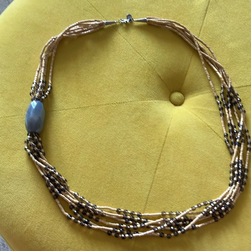 Jay King Wood/ Tourmaline and large Grey Agate stone necklace
